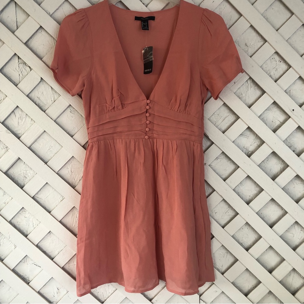 Forever 21 Shirred Button- Loop Mini Dress